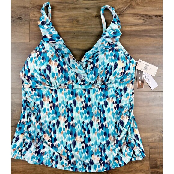 NWT $98 La Blanca Women's Blue Seaglass Surplice Tankini Top Swimwear Size 18W - Picture 1 of 6
